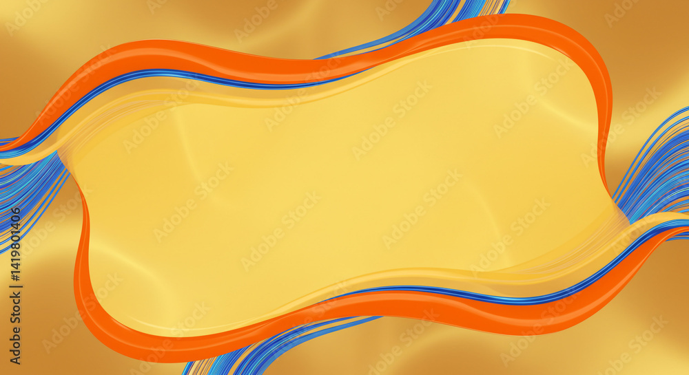 Aufkleber abstract yellow background with orange and blue wavy lines creating a frame effect design