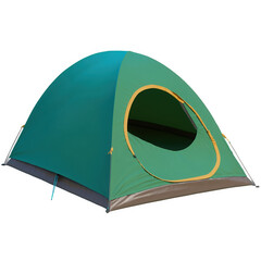 Green camping tent with door. Isolated tent. Transparent background. png