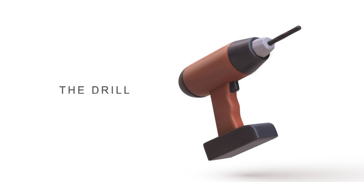Power Drill Floating on White Background in Minimal 3D Style. Perfect for Construction, DIY, and Engineering Themes. Clean and Modern Look. Vector Illustration.