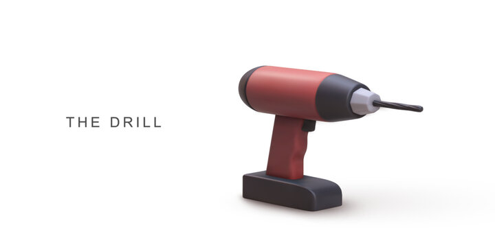 Electric Drill Tool Isolated on White Background. Realistic 3D Style, Ideal for Construction, Repair, and DIY Projects. Vector Illustration.