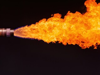 Intense Flame Eruption from a Torch with Black Background
