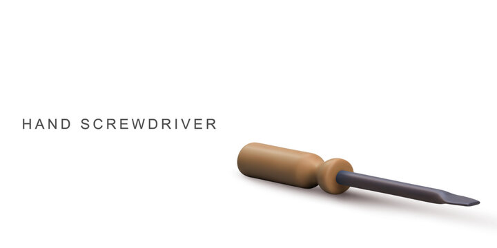 Screwdriver Tool 3D Icon, Flathead Hand Tool In Minimal Cartoon Style For Repair, Construction, DIY Projects, Assembly, Engineering And Home Improvement, Isolated, Vector Illustration.