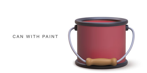 Paint Can For Renovation, DIY, Home Repair, And Interior Decoration, Red Bucket With Handle On White Background, Perfect For Construction Themes, Vector Illustration.