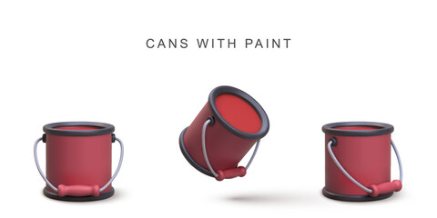 Paint Bucket Red 3D Icon, Cartoon Illustration Of Metal Can With Paint Splash, Art Supplies And Decorating Concept, Minimal Style Vector Illustration.