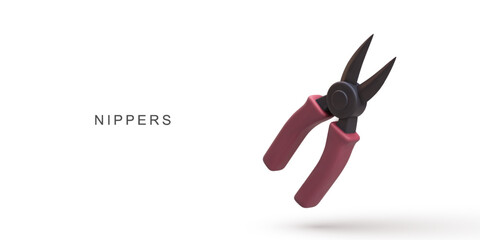 Nipper Cutting Tool 3D Icon, Cartoon Illustration Of Hand Tool With Sharp Blades For Cutting Wires And Materials, DIY And Repair Concept, Minimal Style Vector Illustration.