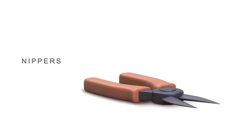 Hand Tool Nipper with Sharp Blades and Brown Handles in Clean Minimal Style. Perfect for Repair, Craft, or Workshop Concepts. High Quality 3D Render. Vector Illustration.