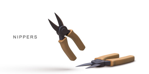 Nipper Cutting Tool in Minimal 3D Style. Clean Vector Illustration Featuring Hand Tool with Black Blades and Brown Handles. Ideal for Repair, Craft, or Utility Themes. Vector Illustration.