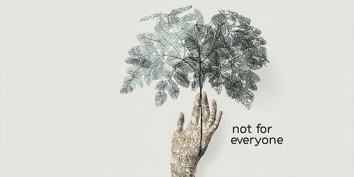 Conceptual artwork depicting a hand holding an intricate leaf design with a minimalist backdrop conveying individuality and artistic expression