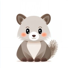 Fototapeta premium Adorable Grey and Brown Cartoon Fox Kitten Illustration