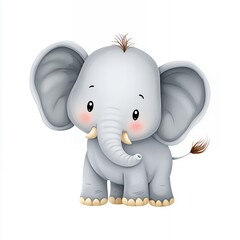 Obraz premium Adorable Grey Baby Elephant Cartoon Illustration White Background