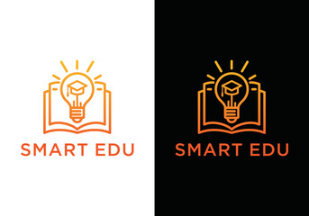 open book logo with light bulb and graduation cap, smart education logo vector illustration with simple and modern design style
