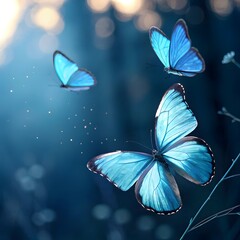 luminous blue butterflies fly