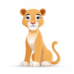 Naklejka premium Cute Cartoon Lioness Sitting on White Background