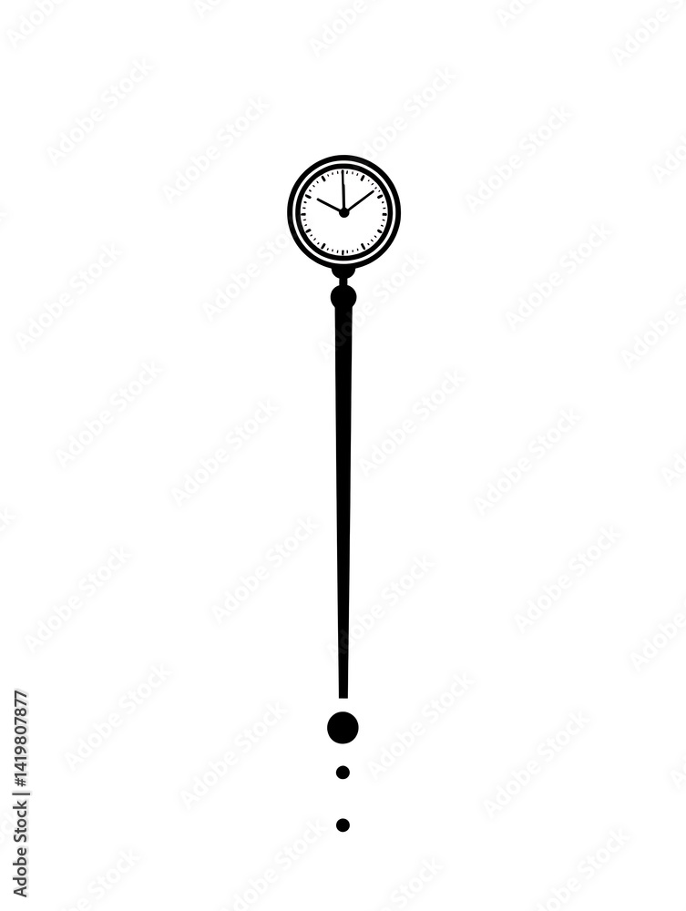 Poster minimalist line drawing of a simple clock with long stem and dots