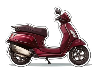 Maroon Motor Scooter Illustration on White Background