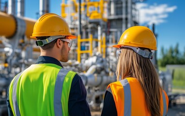 Fototapeta premium Industry Professionals Inspecting Oil Rig Facility , construction photo series