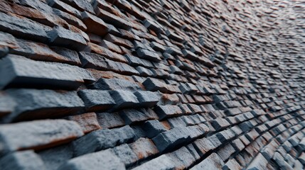 Curved stone wall design, showcasing varied stone hues.