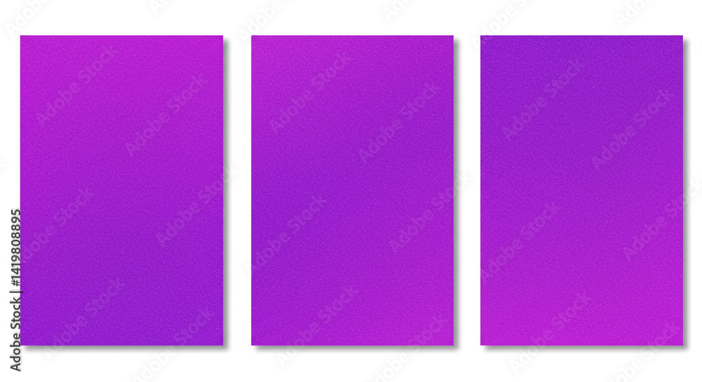 Poster three vertical panels with a purple gradient from dark to light on a white background are displayed