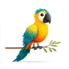 Fototapeta premium Yellow Blue Macaw Parrot Perched on Branch Tropical Bird Illustration