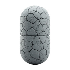 3D sad pill with cracked shell isolated on white background 