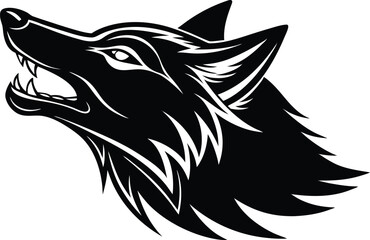 Howling Wolf Silhouette Icon – Wild Animal Vector, Howling Wolf Head Vector Illustration, Wild Wolf Symbol – Black Silhouette Style, Minimalist Howling Wolf Head Clipart.