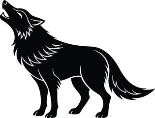 Howling Wolf Silhouette Icon – Wild Animal Vector, Howling Wolf Head Vector Illustration, Wild Wolf Symbol – Black Silhouette Style, Minimalist Howling Wolf Head Clipart.