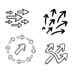 Silhouette Hand drawn arrow mark icons vector on a white background