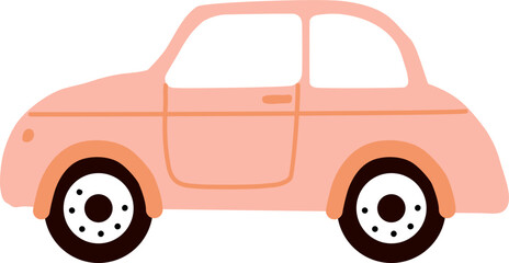 Cute colorful retro pink car icon Hand drawn vehicle design of children's rooms, clothing, textiles.