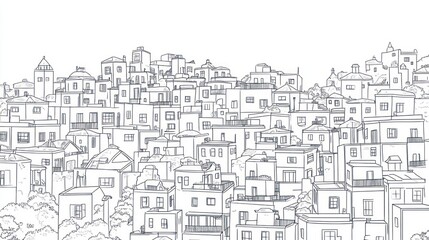 Fototapeta premium Cityscape sketch, aerial view, village houses, background, illustration
