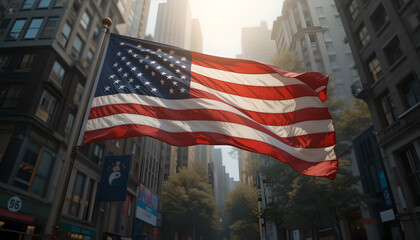 american flag on a building