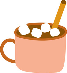 Hot Chocolate with Marshmallows Illustration Cozy Autumn Season and Thanksgiving