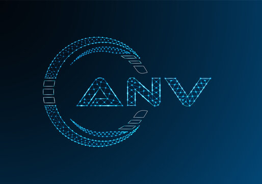 ANV low poly letter logo vector design. ANV lower poly logo design.