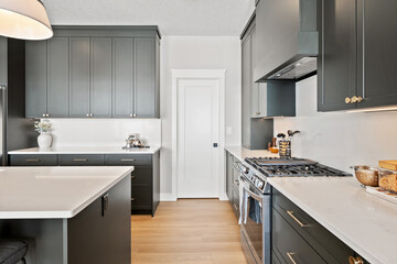 Kitchen with a white counter and cabinets