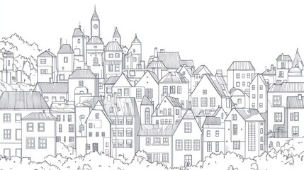 Fototapeta premium European city sketch, cityscape, illustration, background use