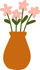 Wild and garden blooming flowers in vases illustration