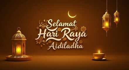 Naklejka premium Warm Hari Raya Aidiladha Greeting with Lanterns