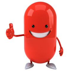 3D happy pill character giving thumbs ip isolated on white  background 
