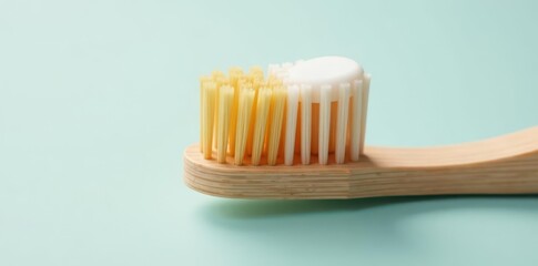 Close-up of single bamboo toothbrush on white, biodegradable, health