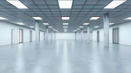 Empty Modern Industrial Office Space With Bright Lighting