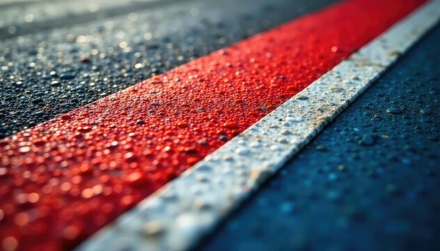 Close-up of a textured surface showing a repeating racing stripe design , parallel, style