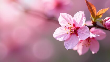 Obraz premium Delicate pink cherry blossoms, full bloom, soft petals , springtime, flower