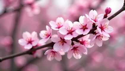 Obraz premium Delicate pink sakura blossoms, full bloom, intricate branches , blossom, springtime, branch pattern