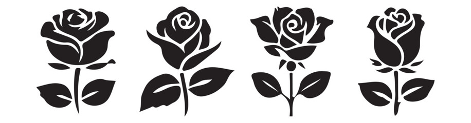set of black silhouette of rose. vector eps 10