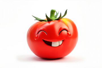 tomato with cheerful smile. vegetable cartoon character for advertising products, children's menu. Mascot for packaging, farm, Vegan Day