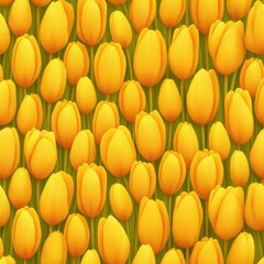 Fototapeta premium Vibrant illustration of numerous yellow tulips in a repeating pattern.