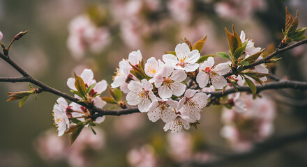 Obraz premium Delicate Spring Blossoms soft pink petals on a branch gentle springtime scene shallow depth of field