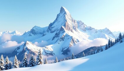 Snow-covered mountain peak, pristine white landscape, mountain, nature