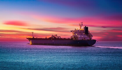 Obraz premium Oil Tanker Silhouette in a Colorful Ocean Sunset