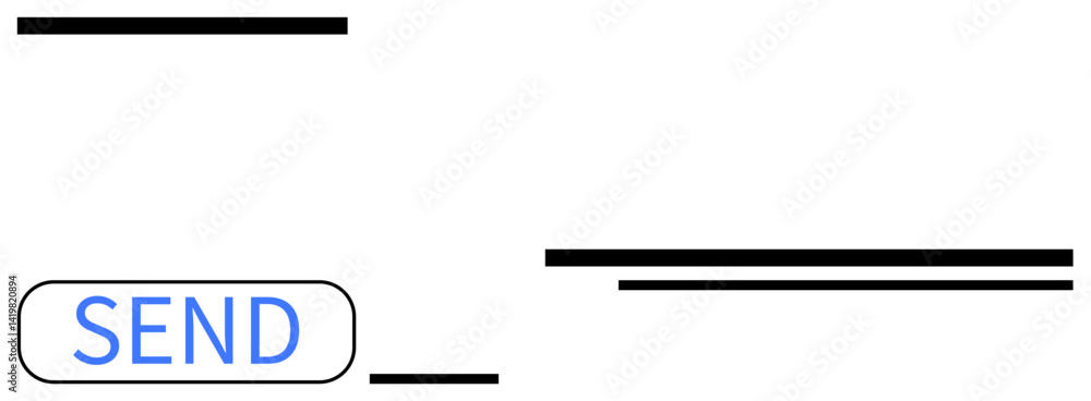 Poster send button highlighted with text lines simulating message input or communication. ideal for technol