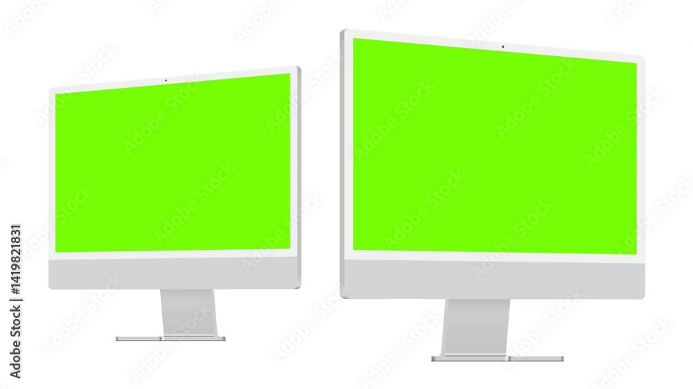 Aufkleber animated computer monitors mockup with green screens for web presentations, isolated on white backgr